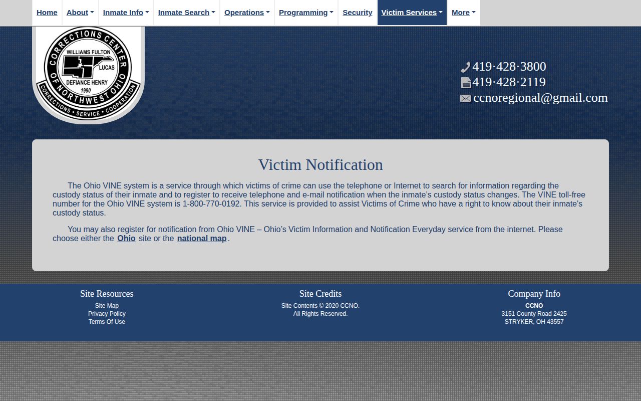 CCNO Ohio VINE release notification source for Henry County custody records