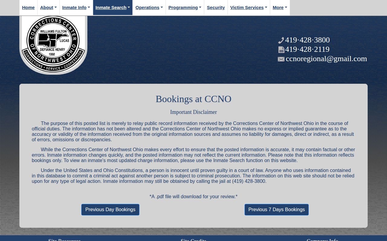 Henry County release check showing CCNO booking report options